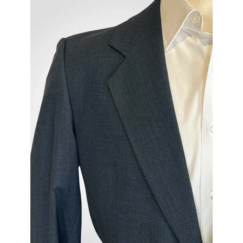 Versini Mens 40S 34x28 Midnight Navy Blue Tonal Glen Plaid Suit Twist Tech